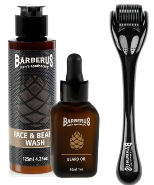 ברברוס מארז מוצרי טיפוח לזקן Barberus Beard Oil+Wash+Roller Kit