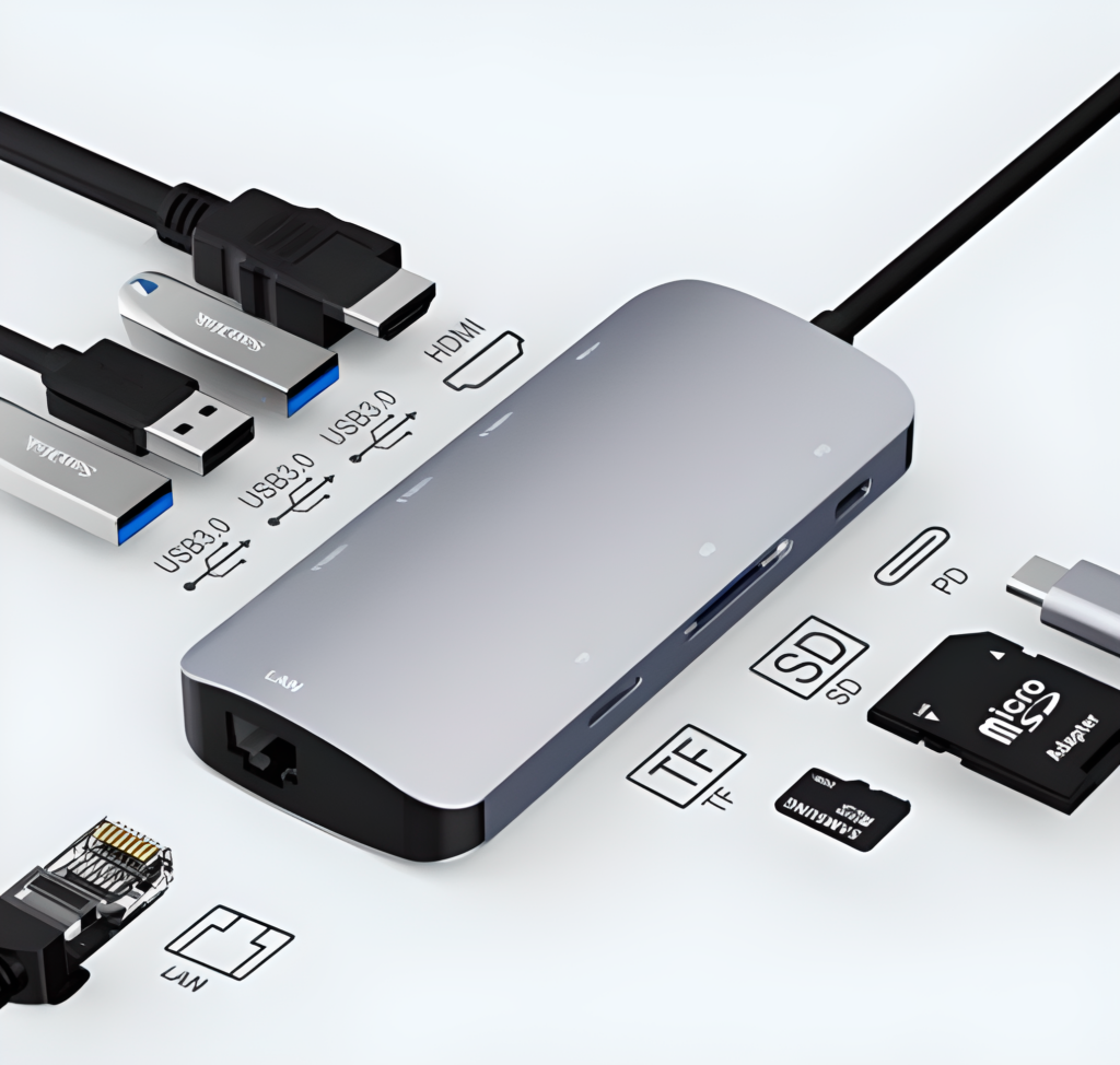 תחנת עגינה USB TYPE-C ל-8 יציאות USB, LAN, SD, TF, PD, HDMI