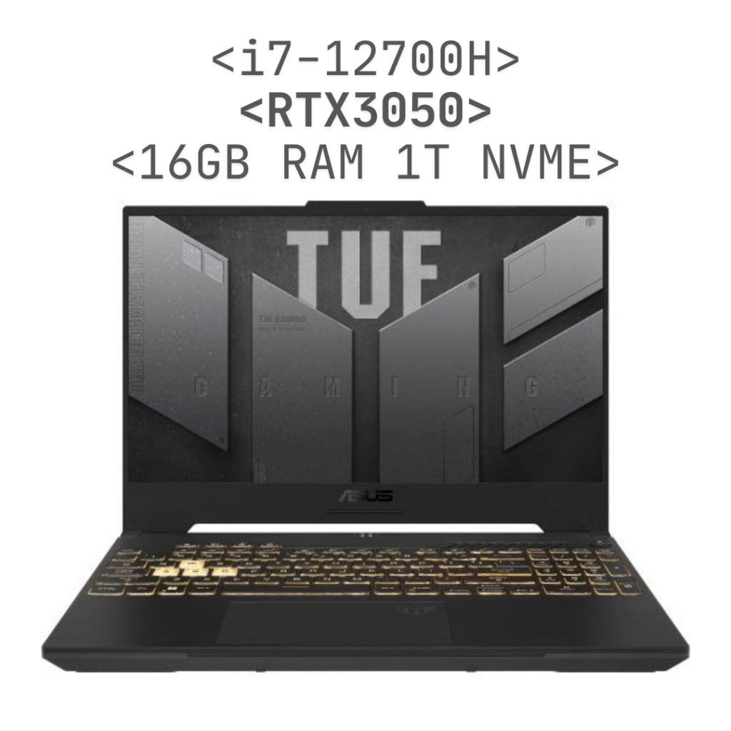 מחשב נייד גיימינג ASUS TUF Gaming F15 i7-12700H 16GB DDR5 1TB NVME 3050 15.6